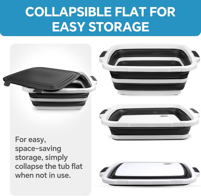 XUDAKAIXIN Collapsible BBQ Prep Tub for Meal Prep, Marinating,Food Storage, picnics, camping, barbecues,cutting fruits and vegetables - Includes Cutting Board and Locking Lid,(X-Large) Black