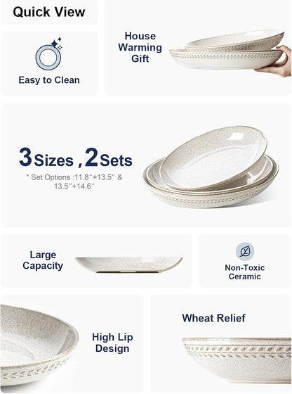 LE TAUCI Ceramic Serving Bowls Set of 2, Large Serving Dishes for Entertaining, 11.8 & 13.7 Inch Oval Serving platter, Salad Fruit Bowl, Pasta Bowls, Microwave & Dishwasher Safe - Arctic White