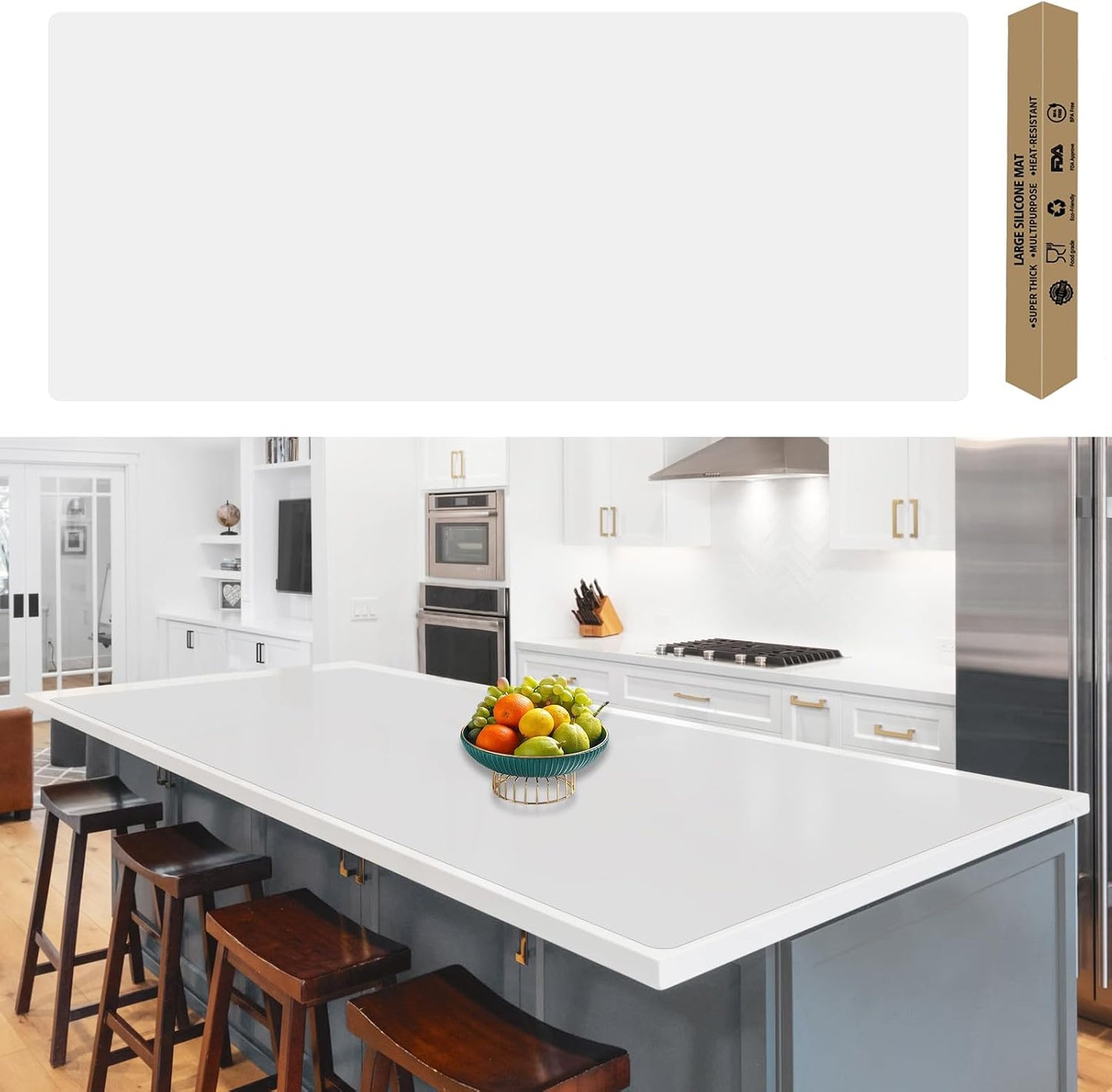 72''x16'' Extra Large Silicone Mat for Kitchen Counter, Heat Resistant Countertop Protector, Non-Slip Waterproof Kitchen Island Mat, Easy to Clean, Light Gray