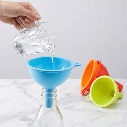 Kitchen Funnels, Mabor 4 Pack Funnels for Kitchen Use, Two Spout Sizes Set