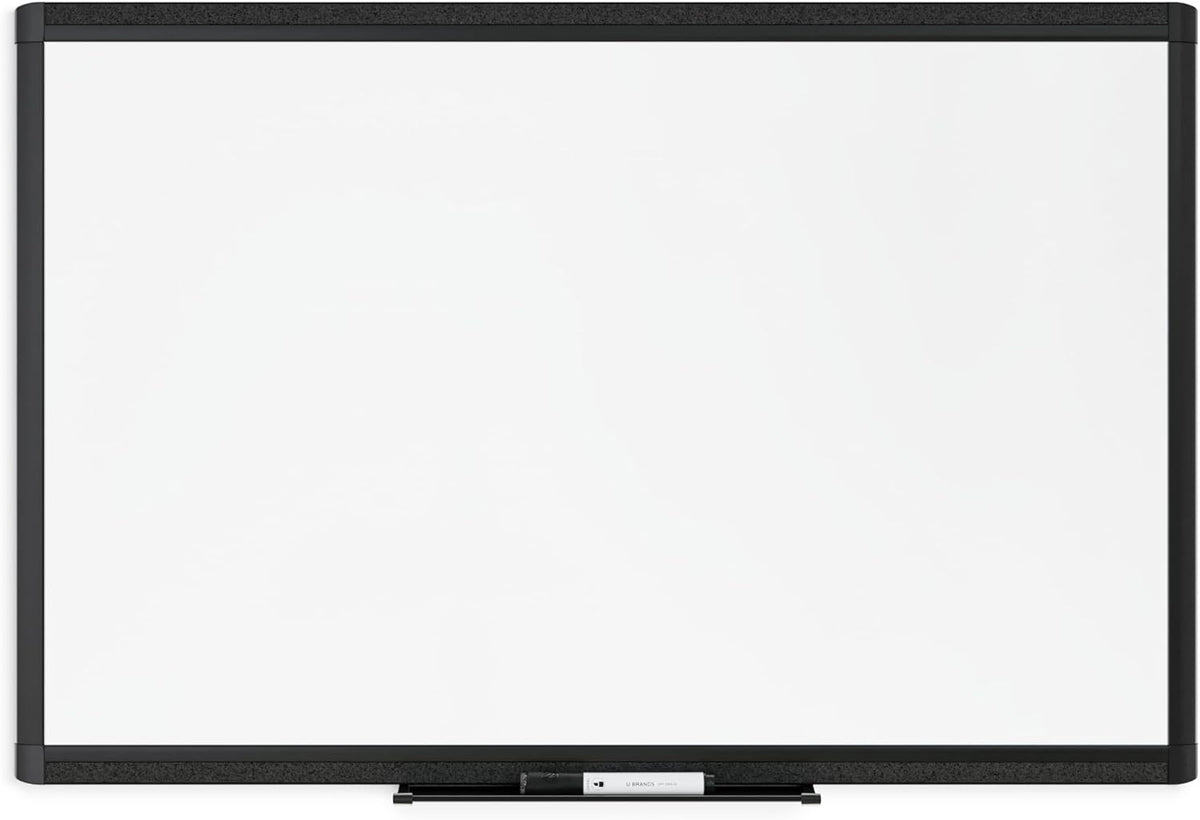 U Brands Framed Magnetic Weekly Calendar Dry Erase White Board, Office Supplies, Black Frame, with Marker, Magnet, 11” x 18”