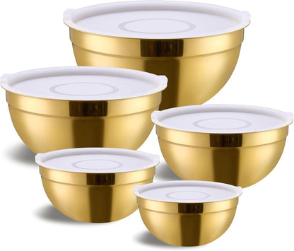 Pink Mixing Bowls with Airtight Lids, Stainless Steel Nesting Mixing Bowls Set of 7, Ideal for Baking, Prepping and Serving Food, Size 7, 3.6, 2.7, 2.1, 1.5, 1.1,0.8 QT, Stackable Design