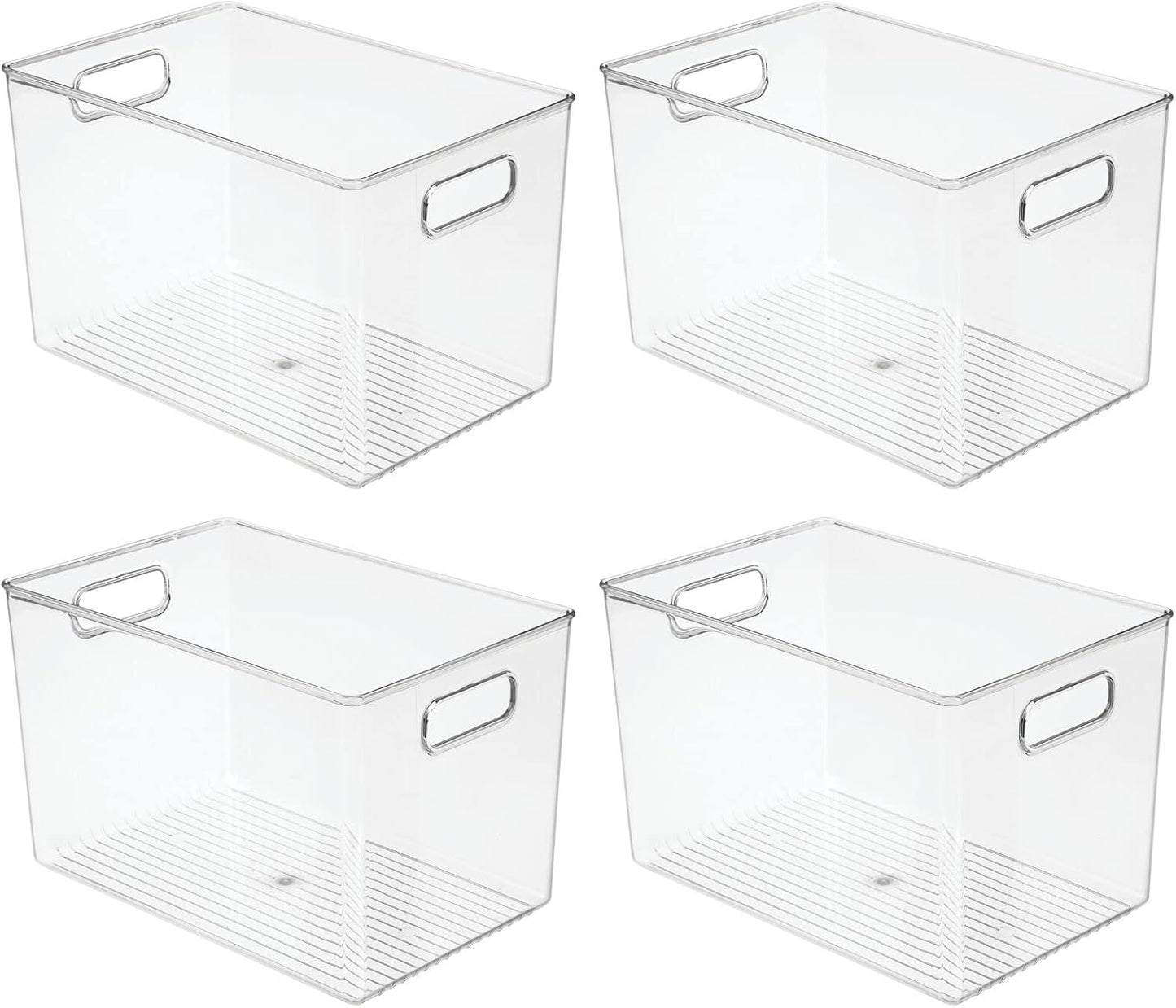mDesign Deep Plastic Home Storage Organizer Bin with Built-in Handles for Cube Furniture Shelving in Office, Closet, Cabinet, Bedroom, Bathroom, Nursery, Dorm - 4 Pack - Clear
