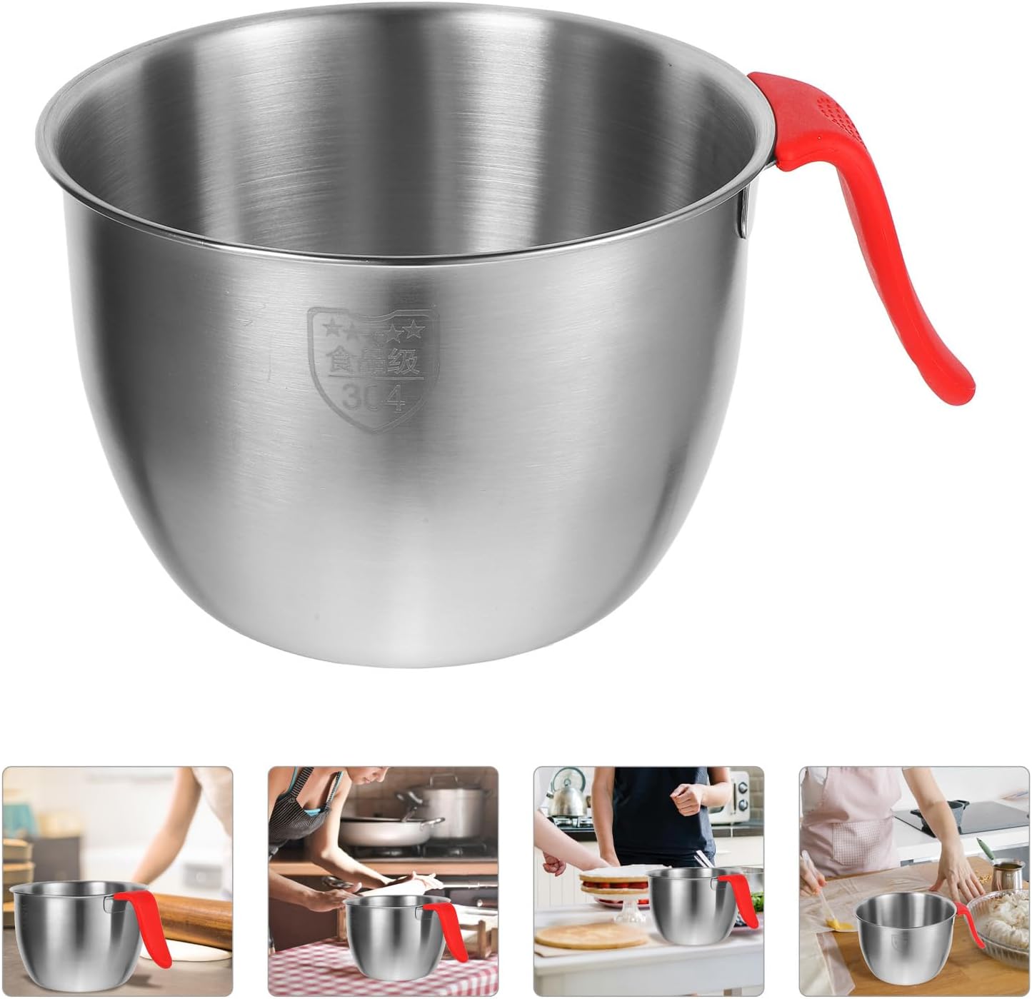 Stainless Steel Mixing Bowl with Handle 7.5 Inch Deep Batter Bowl for Kitchen Baking Cooking Prep