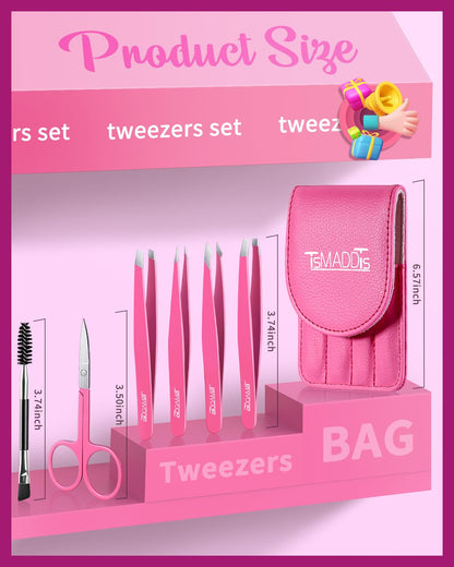 TsMADDTs Eyebrow Tweezers Set and Curved Scissor, Professional Stainless Steel Tweezers for Women and Men, Splinter and Ingrown Hair Removal