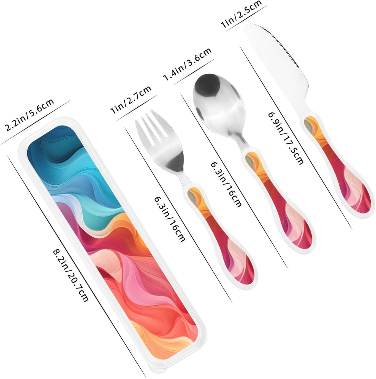 3-Piece Kids Silverware Set With Storage Case, Stainless Steel Reusable Children Safe Knife Spoon Fork Set Blue Active Girl Running Sunset Children Flatware Set For Kids Lunch Box - Colors A