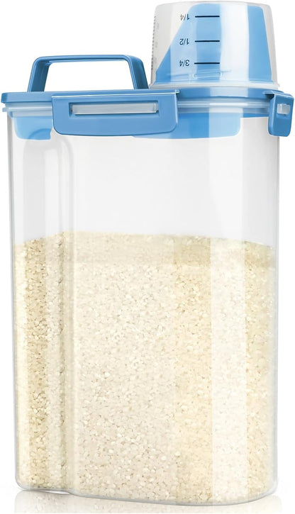 Viretec Rice Storage Container, 15 to 20lb Dry Food Airtight Dispenser, Pet Dog Cat Food Canister, BPA Free Clear Plastic Kitchen and Pantry Bin for Oatmeal, Cereal, Pasta, Flour Pack of 2 Grey