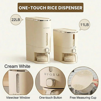 Rice Bucket With Measuring Cup,Kitchen Grain Storage Dispenser,Pantry & Home Dry Goods Container (22-Pound)