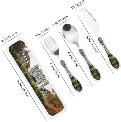3-Piece Kids Silverware Set With Storage Case, Stainless Steel Reusable Children Safe Knife Spoon Fork Set Elephant Pattern Children Flatware Set For Kids Lunch Box