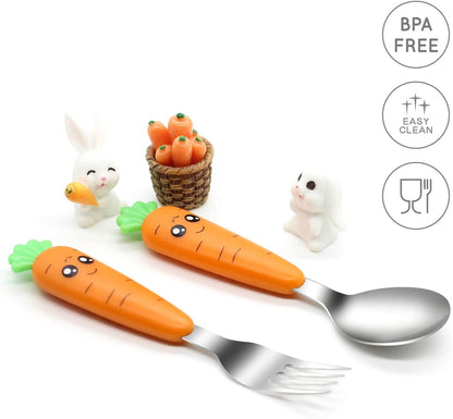 Ginbear Toddler Utensils with Case, Non-toxic Kids Spoons and Forks for Ages 18 Months+, Cute Child Flatware Set