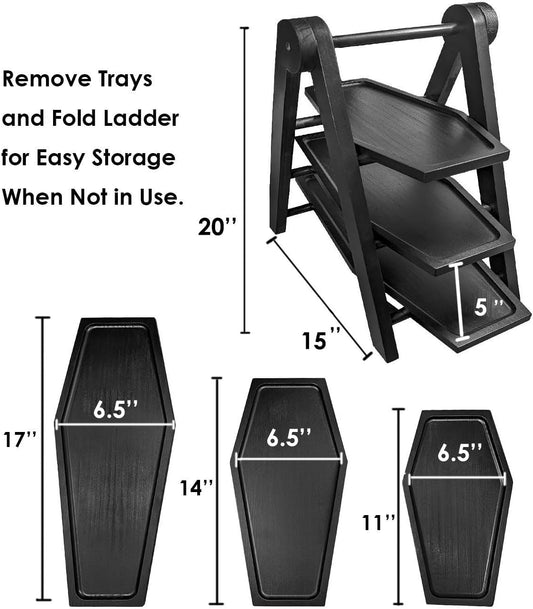 20'' Tall 3 Tiered Coffin Shelf Tray Decor for Gothic Wedding Party Food, for Goth Home Acessories Vanity Jewelry, Kitchen Fruits Dish, Bathroom Toiletries Display