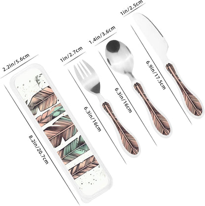 3-Piece Kids Silverware Set With Storage Case, Stainless Steel Reusable Children Safe Knife Spoon Fork Set Elephant Pattern Children Flatware Set For Kids Lunch Box