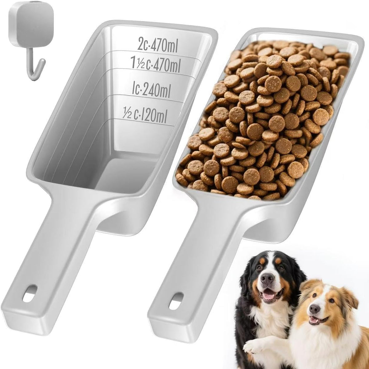 Food Scoop, Cup Capacity Dog Food Scooper With Measuring Lines For Dog, Puppy and Cat Coffee Bean Flour Scoop Set (Grey)
