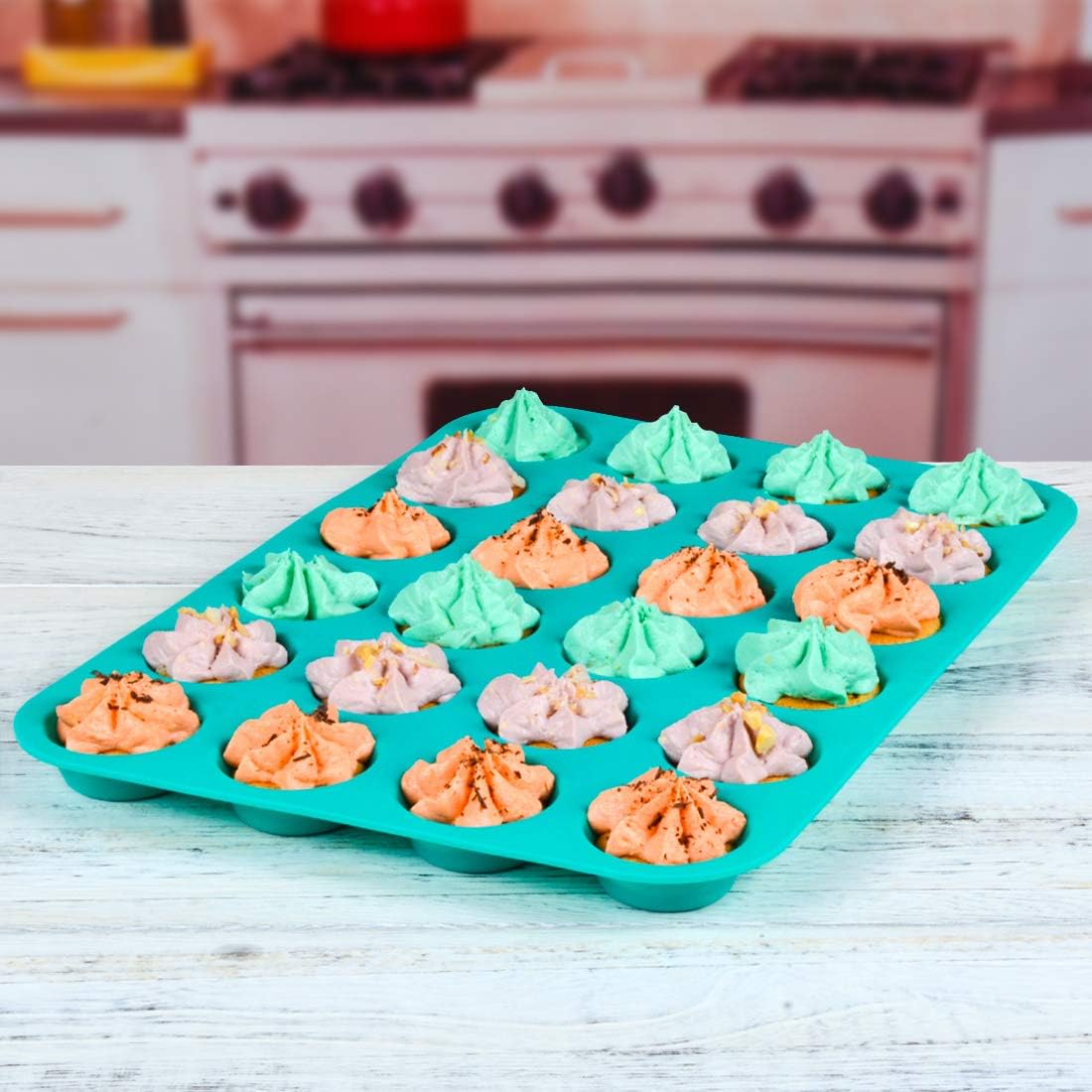 CAKETIME Silicone Muffin Pan Cupcake Pan Set - Mini 24 Cups and Regular 12 Cups Muffin Tin, Nonstick Food Grade Molds with 12 Baking Cups
