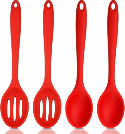 Boao 4 Pcs Silicone Spoons for Cooking 10.6 Inch Large Nonstick Serving Spoons Heat Resistant Slotted Spoon for Mixing & Stirring Kitchen Cooking Utensils, Dishwasher Safe(Black)