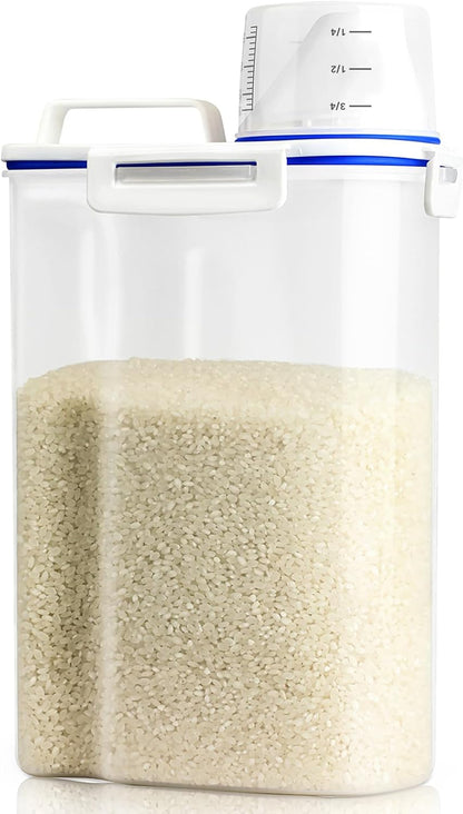 Viretec Rice Storage Container, 15 to 20lb Dry Food Airtight Dispenser, Pet Dog Cat Food Canister, BPA Free Clear Plastic Kitchen and Pantry Bin for Oatmeal, Cereal, Pasta, Flour Pack of 2 Grey