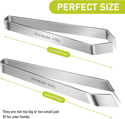 2 Pcs Stainless Steel Fish Bone Tweezers, Flat and Slant Tip Set