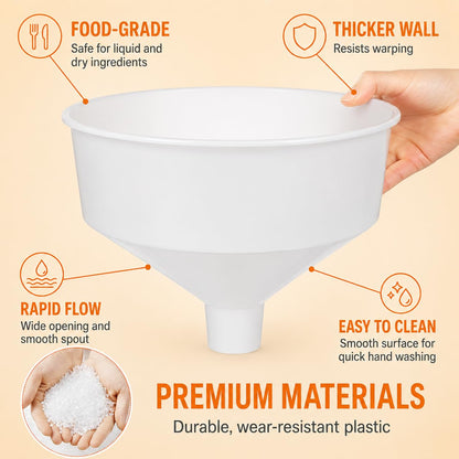 DOITOOL 10.43" Wide Mouth Plastic Funnel, Extra Large Food Grade Kitchen Funnels for Beer Oil Jam Beverage Filling, Liquid Dry Ingredients, 1-Pack White