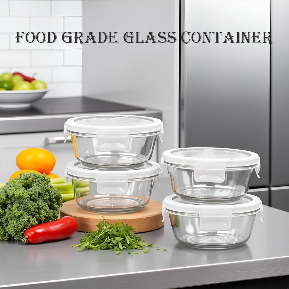 8 Pcs Square Glass Food Storage Container with Lids, 16OZ Square Glass Meal Prep Containers Set, 2 Cup glass Food Storage for Lunch Salad, Microwave, Oven, Freezer, Dishwasher Safe (4 Pack)