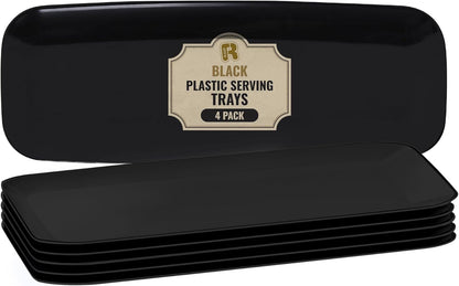 R-kay 4 Pack White Plastic Serving Trays for Party - White Serving Tray 17 by 6.5 in - Rectangular Heavy Duty Dessert Trays for Food