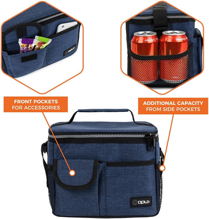 opux Insulated Lunch Bag for Men Women, Leakproof Black Lunch Box for Work, Portable Soft Lunch Cooler Bag with Shoulder Strap, Adult Lunchbox Lunch Pail for Kid Boy Girl School, 14 Can/8L