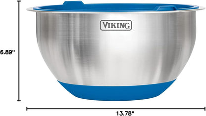 Viking Mixing Bowls Set, 10 Piece Stainless Steel Kitchen Cookware, Non-Slip Silicone Base, Includes Tight Fit Lids, Dishwasher Safe, Grey