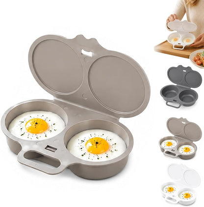 Microwave Egg Poacher, 2 Egg Cooker with Lid, Dual Cavity Design, Black