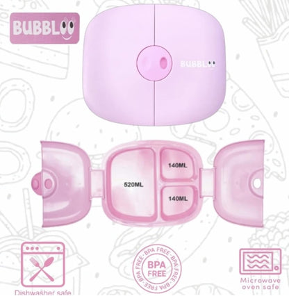 BUBBLOO Bento Box for Kids with Silverware - 3 Compartment Ideal Portion Sizes - BPA Free Removable Plastic Tray - Leak Proof Kids Lunch Box, Pink