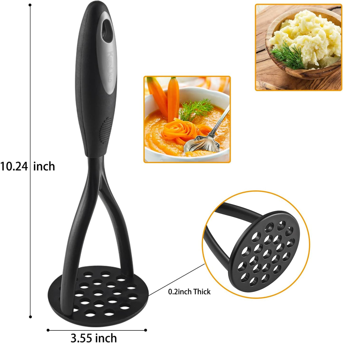 KSENDALO Potato Masher, Thick Nylon Blade Non-Scratch Masher