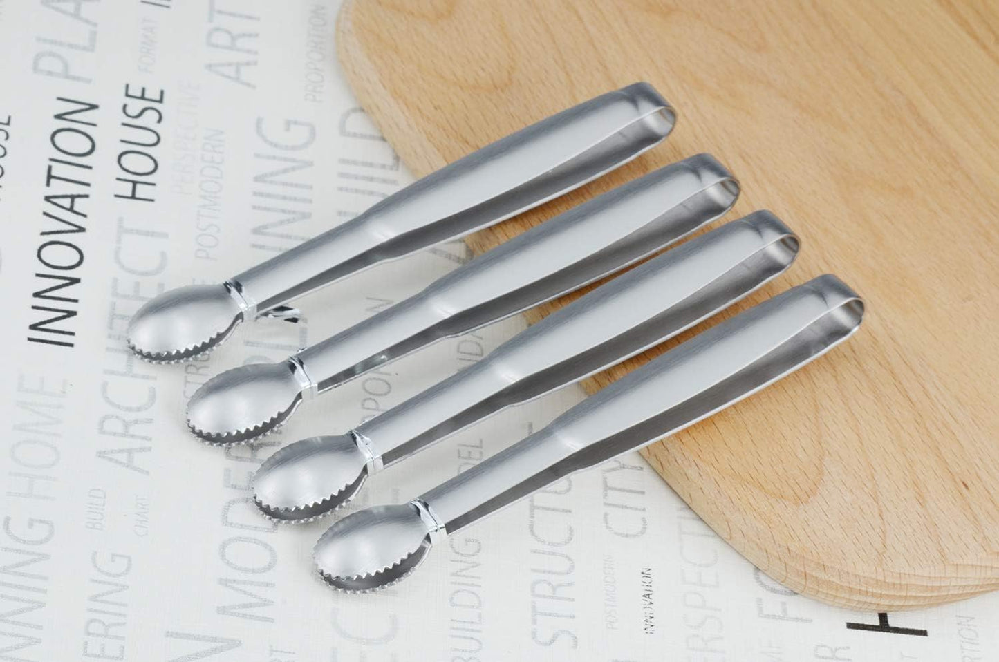 HINMAY Sugar Tongs 4-Inch Mini Serving Tongs Stainless Steel Appetizer Tongs, Set of 4