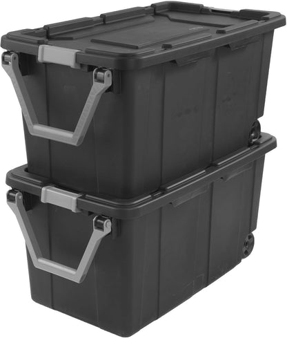 Extra Large Storage Bin, 40 Gallon Wheeled Plastic Storage Container with Handle, Green, Pack of 2 (GREEN)