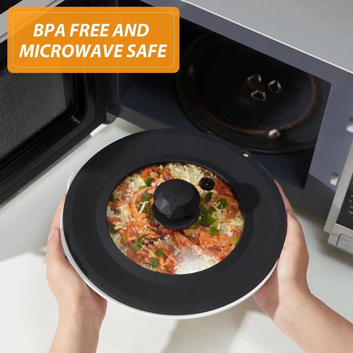Vented Tempered Glass Universal Lid for Pot Pan Skillet with Heat Resistant Silicone Rim Microwave Splatter Lid Cover Microwave Safe Fit 11.5" 12" 12.5" Cookware, Dishwasher Safe Grey