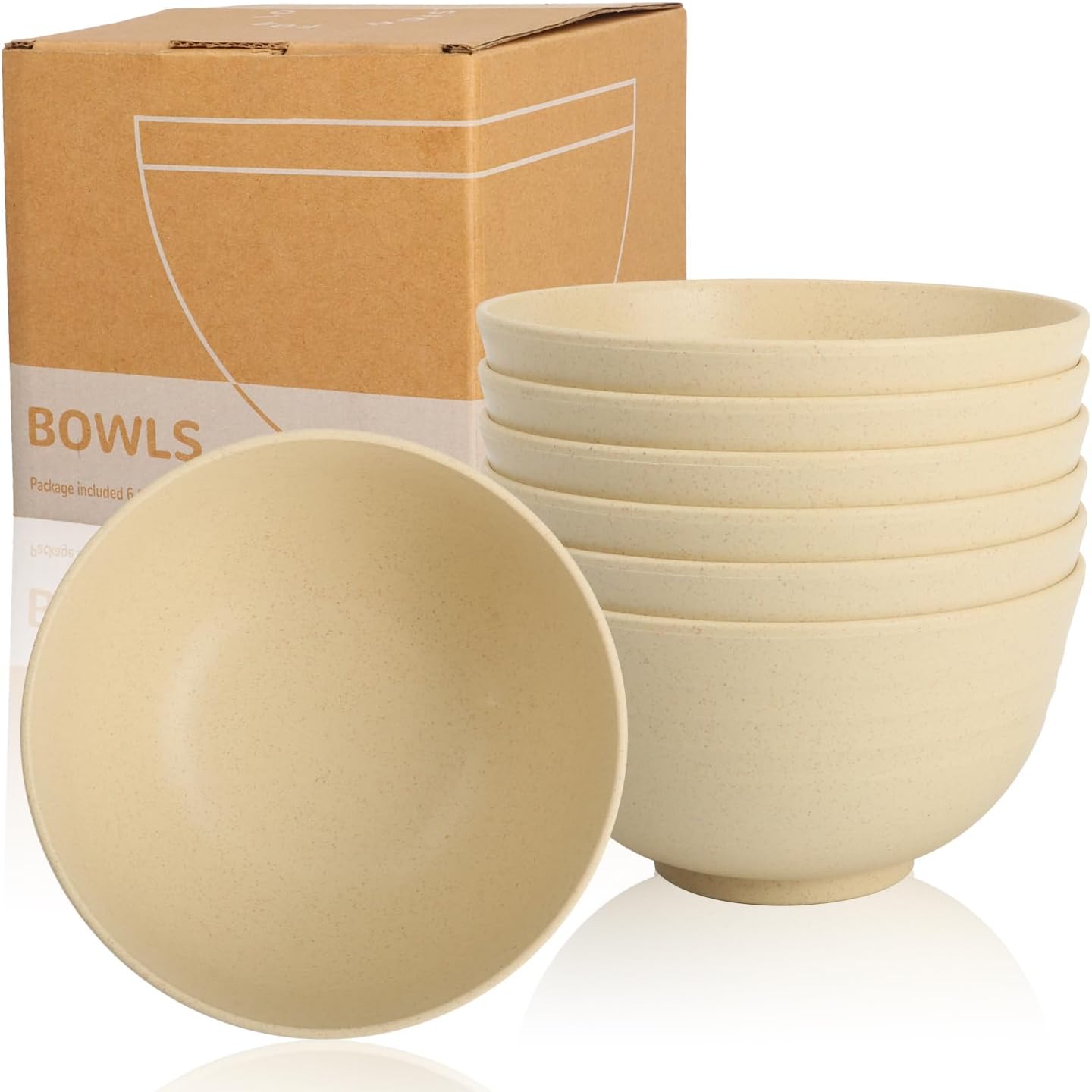 Wrova Wheat Straw Bowls for Kitchen set of 6,Anti-Scald Thick Soup Bowls 40oz,Microwave and Dishwasher Safe Bowl Sets, Unbreakable Cereal Bowl Sets. Vibrant Series