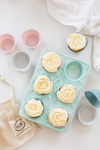 The Silicone Kitchen Reusable Silicone Baking Cups Silicone Muffin Liners for Cupcakes, BPA Free, Mini, 24 Pack, Pink Gray Blue