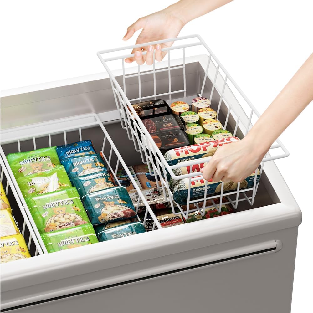 Slideep Wire Storage Baskets, Freezer Baskets Farmhouse Stackable Organizer Storage Bins Large Organizer for Storage, Office, Bathroom, Pantry Organization Storage with Handles 14" Black -Set of 3