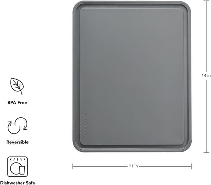 KitchenAid Classic Plastic Cutting Board with Perimeter Trench and Non Slip Edges, Dishwasher Safe, 12 inch x 18 inch, Gray