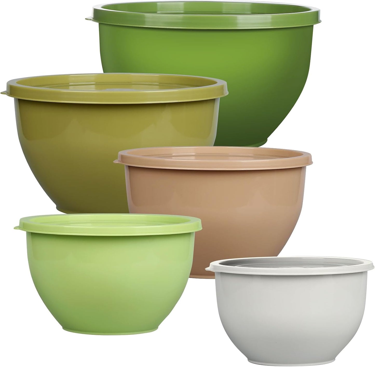 Greentainer Plastic Mixing Bowls with Lids Set for Kitchen, 5 Set Nesting Bowls for Mixing, Baking, Prepping, Cooking and Serving Food, Mixing Bowls Dishwasher, Microwave Safe