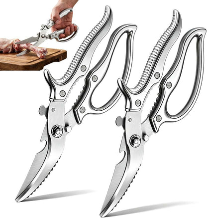 Heavy-Duty Multifunction Kitchen Shears, Ultra Sharp Stainless Steel Poultry Scissors for Bone Chicken Turkey, Multi-Purpose Kitchen Scissors with Bottle Opener Fish Scale Scraper Nut Cracker (2)