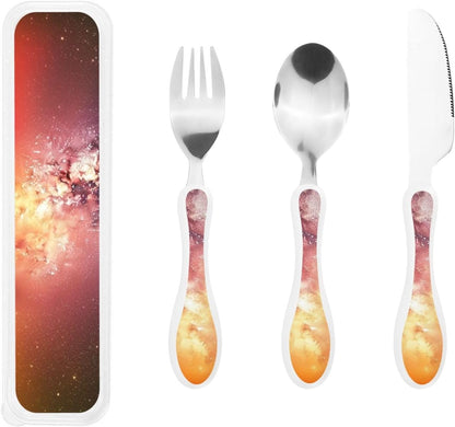 3-Piece Kids Silverware Set With Storage Case, Stainless Steel Reusable Children Safe Knife Spoon Fork Set Cute Kittens Children Flatware Set For Kids Lunch Box