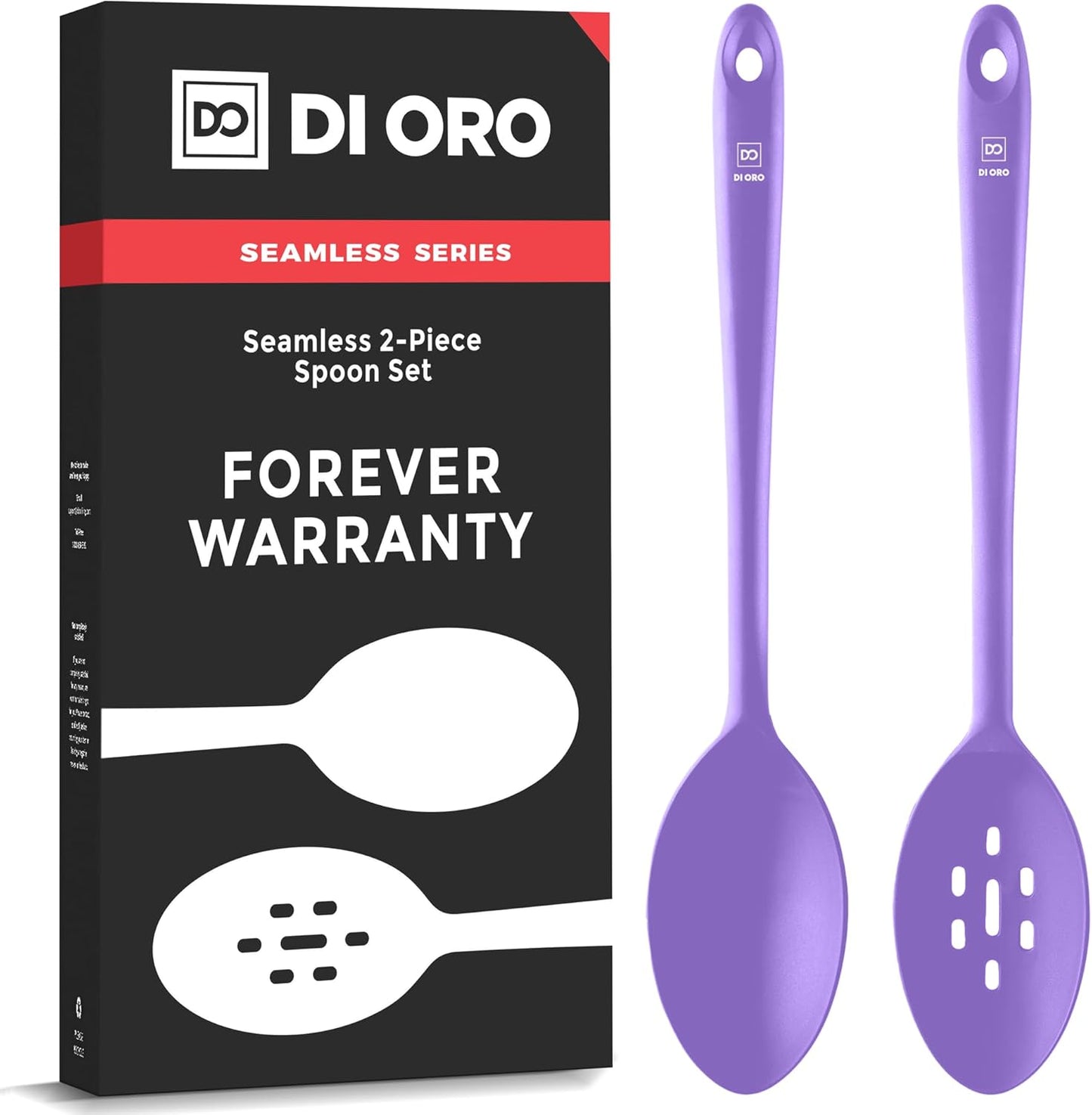 DI ORO Silicone Spoons for Cooking - Large Kitchen Spoons for Mixing, Serving, & Stirring - 600°F Heat-Resistant Non Stick Utensils – Big Solid & Slotted - Dishwasher Safe (2pc, Black)