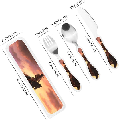 3-Piece Kids Silverware Set With Storage Case, Stainless Steel Reusable Children Safe Knife Spoon Fork Set Shih Tzu Dog Children Flatware Set For Kids Lunch Box