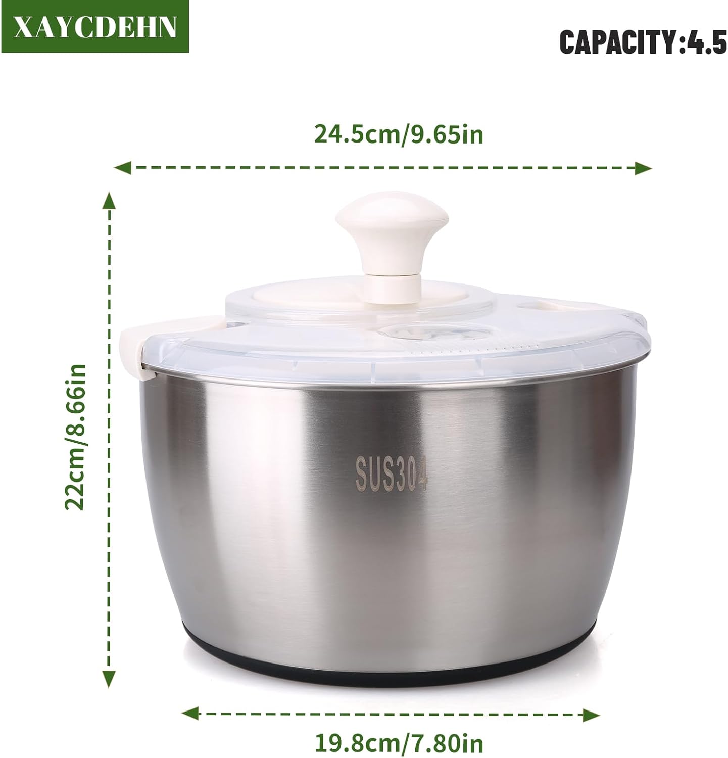 Stainless Steel Salad Spinner, 5 Quart Lettuce Washer Dryer Bowl for Greens | 5 quart stainless steel salad spinner helps wash and dry lettuce, greens and vegetables with bowl for daily kitchen prep use