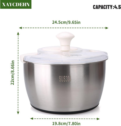 Stainless Steel Salad Spinner, 5 Quart Lettuce Washer Dryer Bowl for Greens | 5 quart stainless steel salad spinner helps wash and dry lettuce, greens and vegetables with bowl for daily kitchen prep use