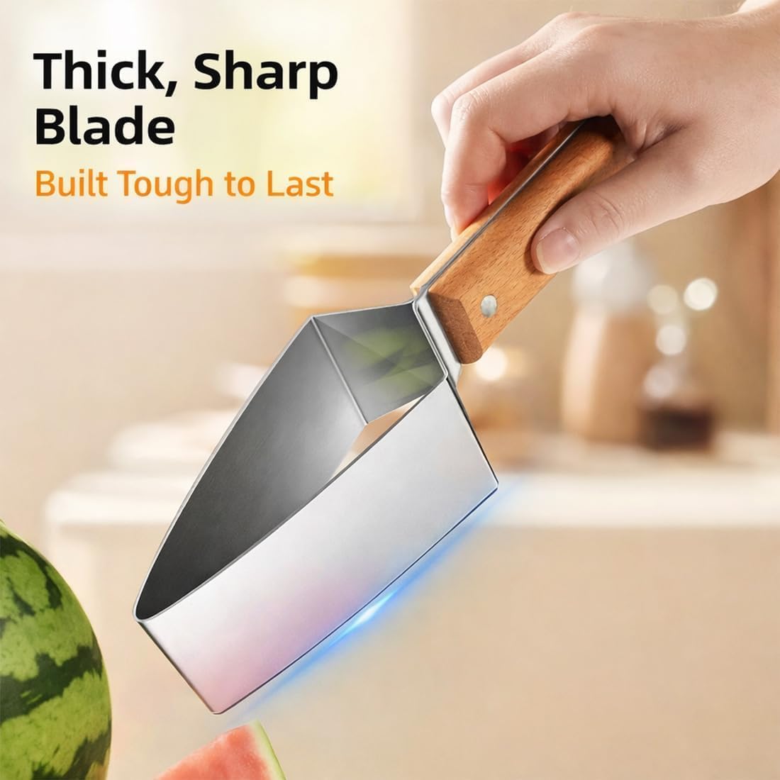 Upgrade Large Triangle Watermelon Cutter Stainless Steel Melon Slicer 2026 NEW Portable Watermelon Cutter with Wooden Handle, Fruitcutter Kitchen Gadgets for Watermelon Melon Apple Pineapple (#)
