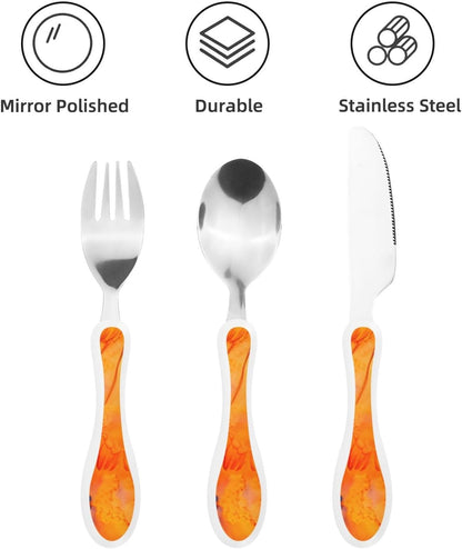 3-Piece Kids Silverware Set With Storage Case, Stainless Steel Reusable Children Safe Knife Spoon Fork Set Blue Active Girl Running Sunset Children Flatware Set For Kids Lunch Box - Colors C