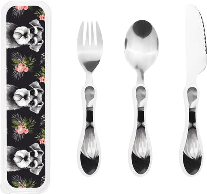 3-Piece Kids Silverware Set With Storage Case, Stainless Steel Reusable Children Safe Knife Spoon Fork Set Grim Reaper Children Flatware Set For Kids Lunch Box
