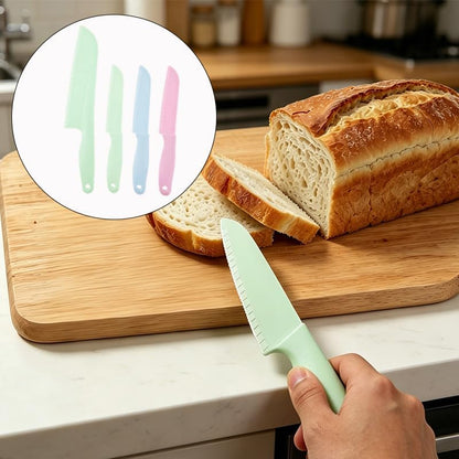 4 Pack Lettuce Knife Set 11/8.5 inch Plastic Serrated Kitchen Cutters to Prevent Browning, Dishwasher Safe, Safe for Nonstick Pans