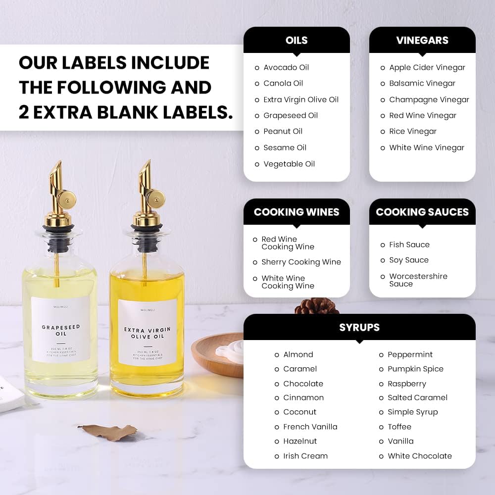 Molimoli - Premium Olive Oil Dispenser Bottles for Kitchen with Pourer - Oil and Vinegar Dispenser Set, Glass Dispenser for Kitchen, Dispenser Bottle of 350ml