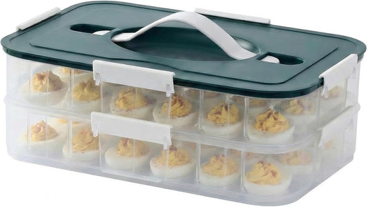 Deviled Egg Container with Lid, 54 Slots Egg Tray Carrier with Handle, Stackable Egg Tray, 12.2 x 8.4 x 6.3 inches (Green, 3 Layer)