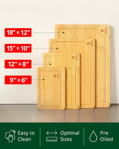 ROYAL CRAFT WOOD Wooden Cutting Boards for Kitchen Meal Prep & Serving - Bamboo Wood Serving Board Set with Deep Juice Groove Side Handles - Charcuterie & Chopping Butcher Block for Meat